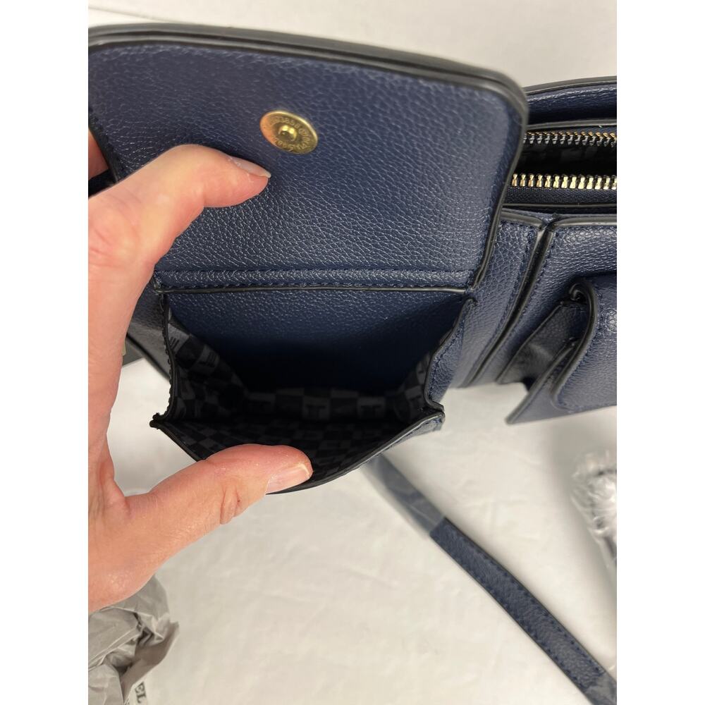 London Fog Collection Evelyn Multi Crossbody Bag Purse Navy Blue Gold Accents - Picture 9 of 12